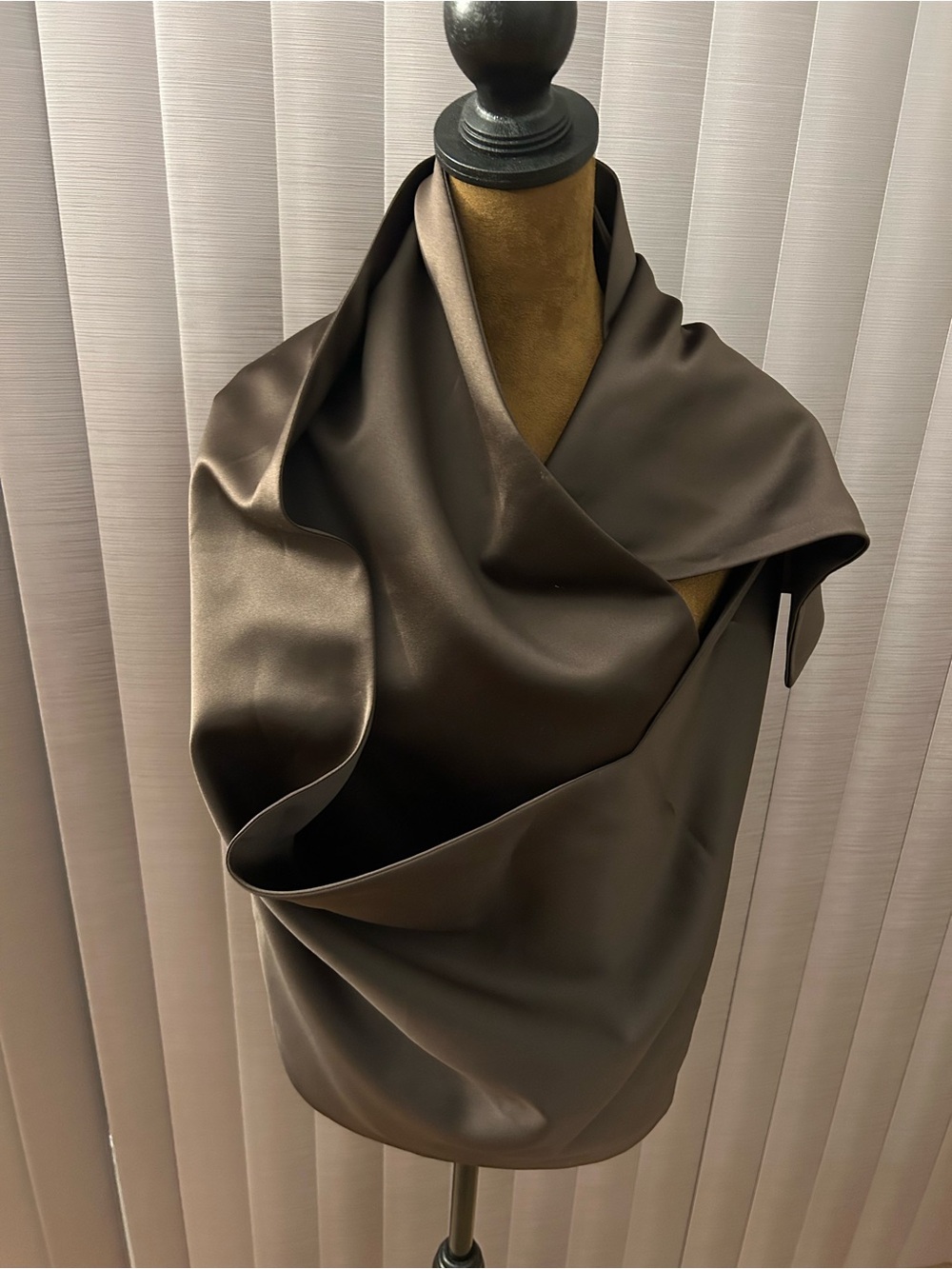 Satin-Look Draped Scarf Top in Deep Brown